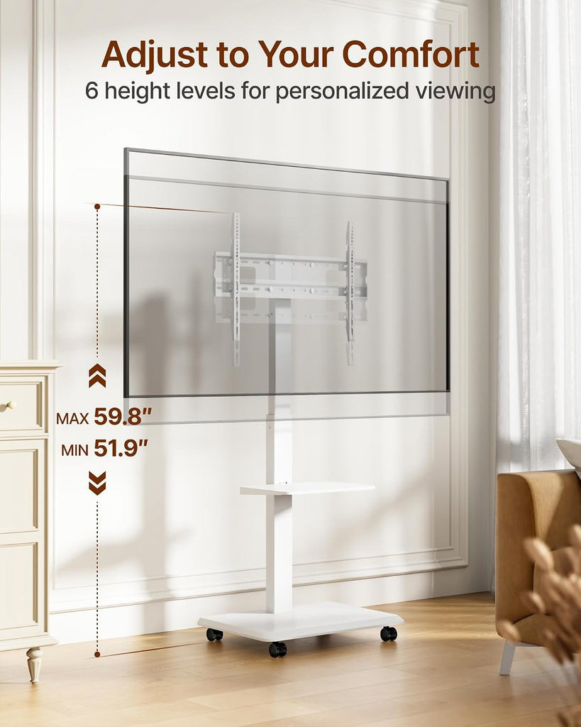Steel Base Rolling TV Stand for 32-75 inch TVs up to 110 lbs, Leveling & Tilt & Swivel Mobile TV Stand with Hidden
