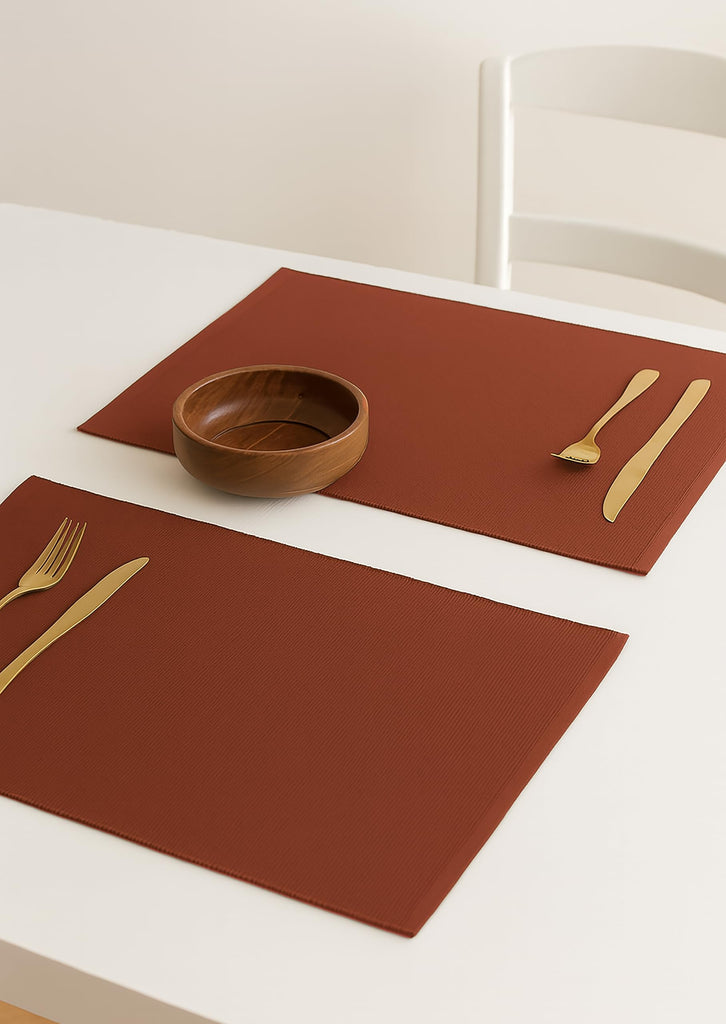 Solid Ribbed Placemats 13x19 in Set of 4 - Rust