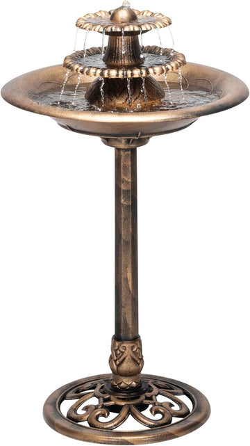 35” Tall 3-Tier Pedestal Water Fountain with Birdbath in Vintage - Outdoor Garden Fountain Decoration, Bronze