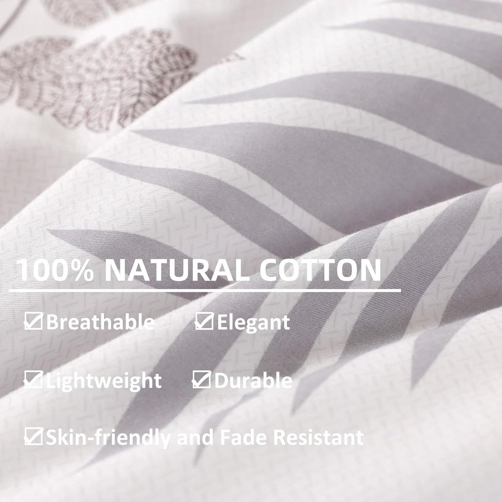 Duvet Cover Set,100% Cotton Comforter Cover with Leaf Pattern Duvet Cover Set,Soft Bedding Set Includes with 3 Piece