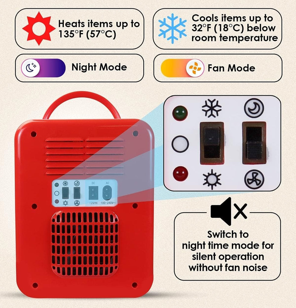 Mini Fridge, 6-Can Portable AC/DC Thermoelectric Cooler & Warmer, Compact Dorm Fridge for Skincare, Office Desk, Car