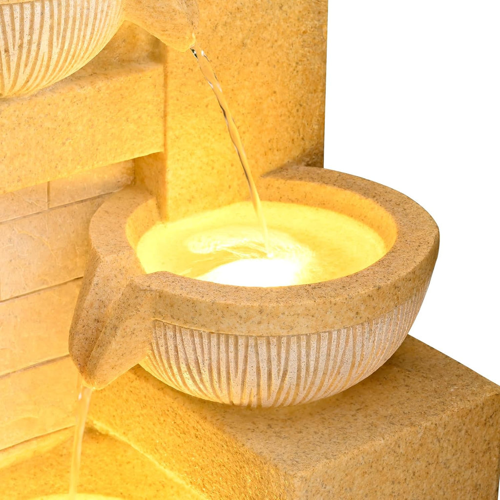 31.89" 4-Tier Outdoor Garden Water Fountain, Floor-Standing Cascading Waterfall with LED Lights