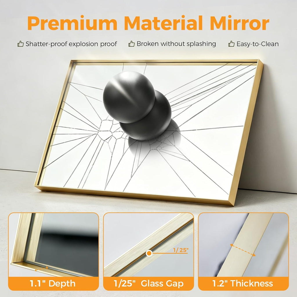 22"x30" Wall Mirror, Bathroom Mirrors for Over Sink, Gold, Tempered Glass & Anti Rust Metal Frame, Decor