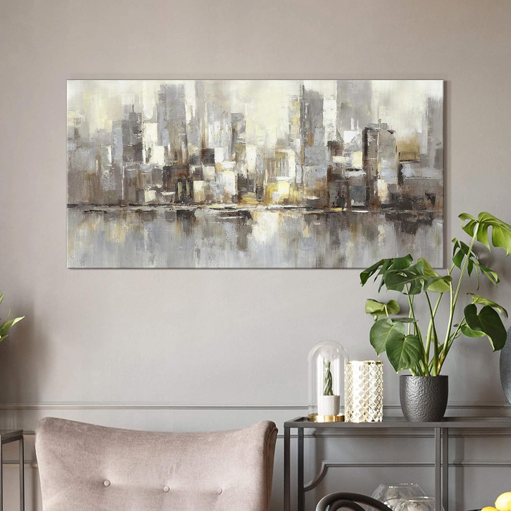 Skyline Wall Art Canvas Bedroom: City Abstract Painting Modern Cityscape Building Picture Contemporary Urban