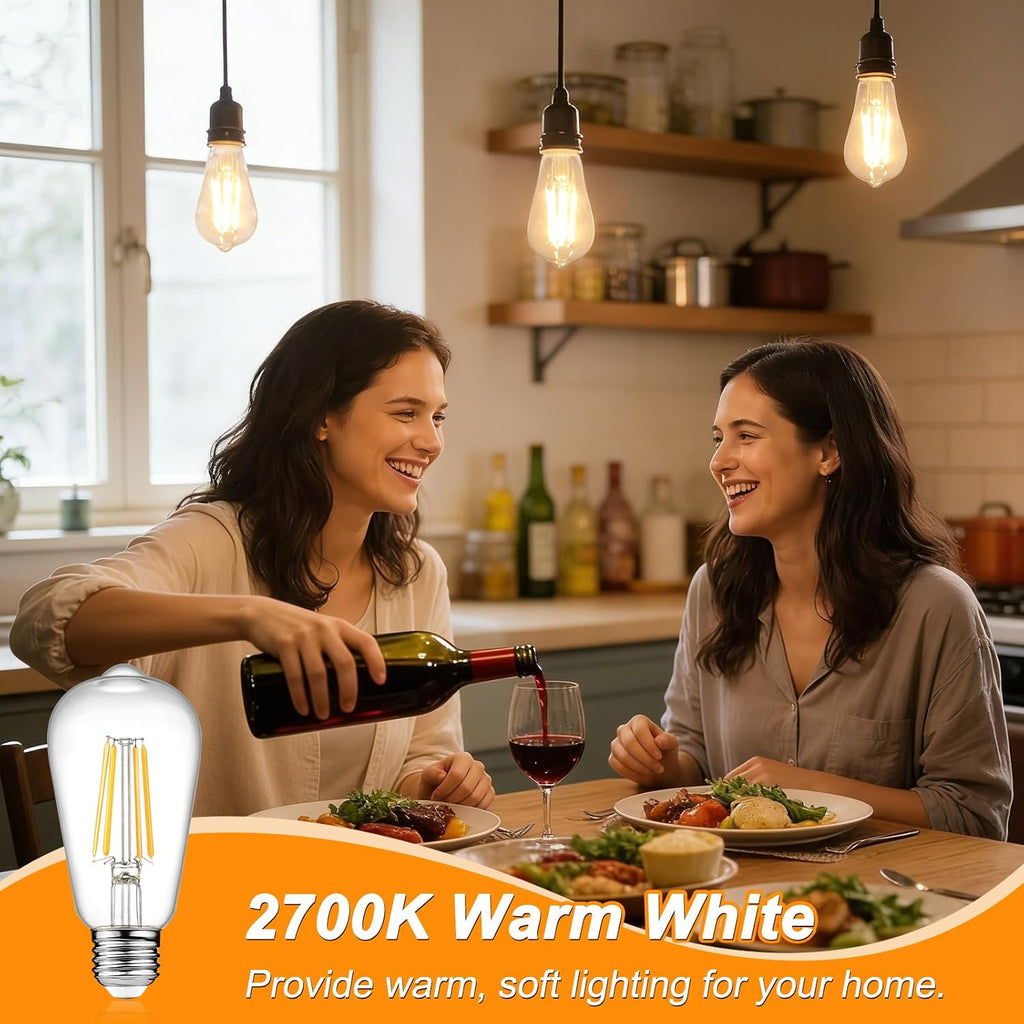 Vintage LED Edison Bulbs 6W, Equivalent 60W Incandescent, Non-Dimmable, Warm White 2700K, ST58 Antique LED Filament