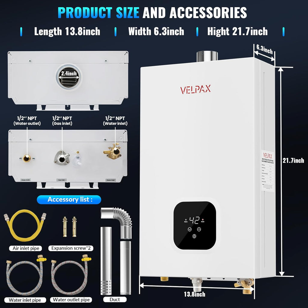 Natural Gas Tankless Water Heater, 4.21GPM 16L Indoor, Instant Hot Gas water heater