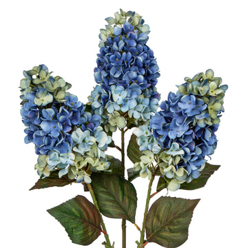 3PCS Fake Flowers Hydrangea Artificial Flowers 28" Long Stem Blue Faux Flowers for Vase, Real Touch Silk Flowers
