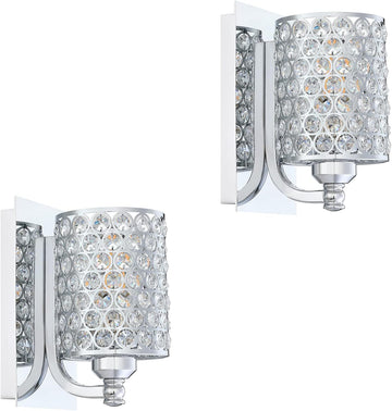 Crystal Wall Sconce with Chrome Finish (Set of 2) Modern Concise Style Wall Light Fixture Polyhedral Opal Crystal