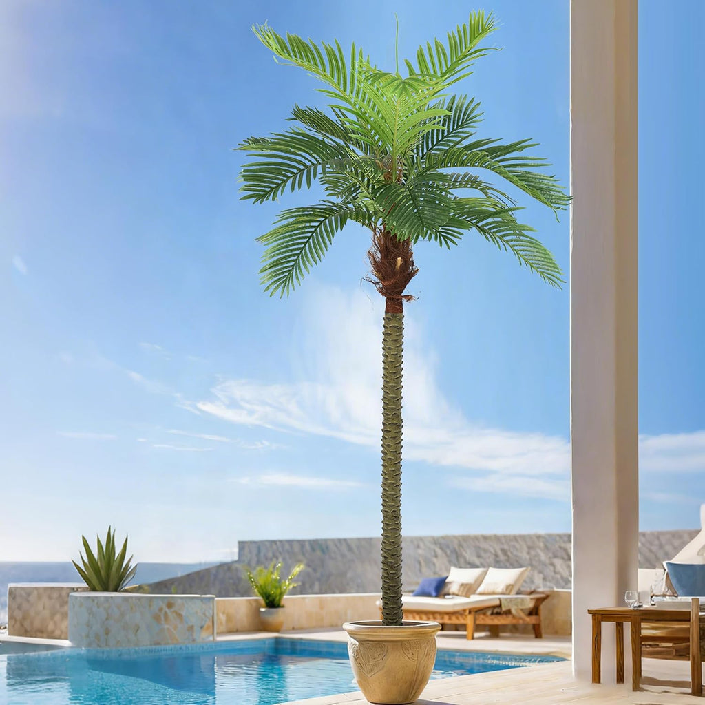 Palm Tree 8ft for Outdoors Faux Triple Phoenix Palm,96 Inch Tall Large Fake Tropical Palm Tree ,Poolside,Garden,Home