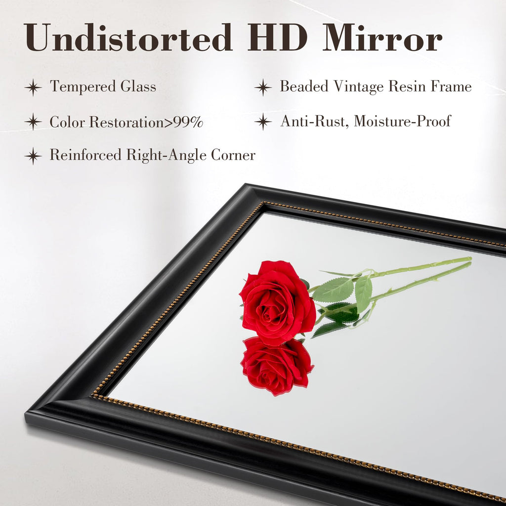 32x48 Rectangular Wall Mirror, Decorative Bathroom Mirror, Traditional Vintage Wall Mounted Mirror with Beaded Frame
