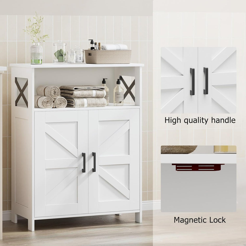 Farmhouse Bathroom Storage Cabinet with Doors, Small Floor Cabinet | Toilet Paper Cabinet with Adjustable Shelf