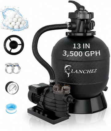 Sand Filter Pump 13" 3/4HP for Above Ground Pool, 3500GPH Pool Pumps Above Ground, Pool Sand Filter with 7-Way Valve