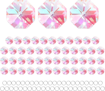 50-Pack Crystal 2 Hole Octagon Prisms, 14mm/0.55 Inch Chandelier Pendant Maker Hanging Crystals Chandelier Prisms for