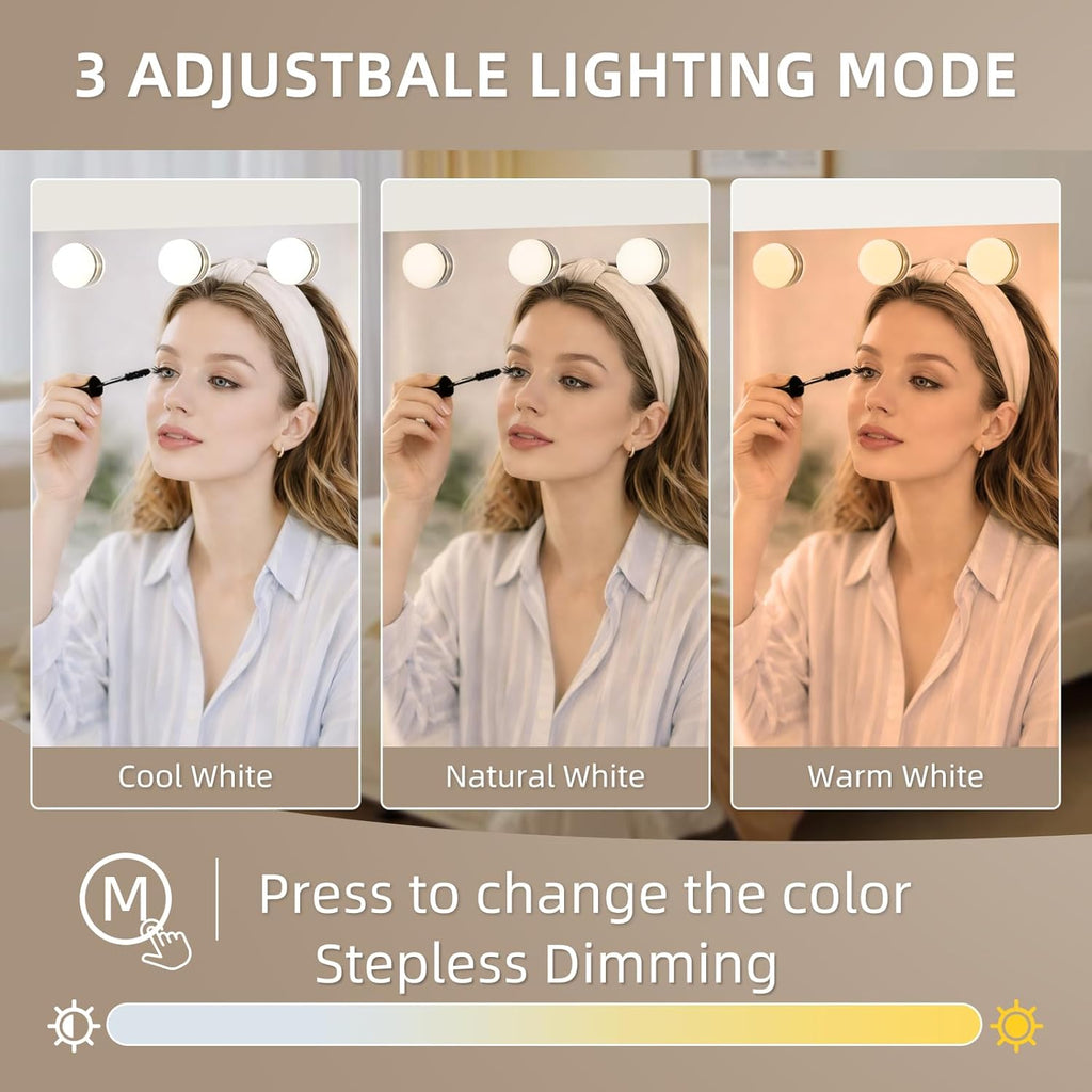 Large Vanity Mirror with Lights, 26"x20.9" Hollywood Mirror with 10X Magnification, 18 Dimmable LED Bulbs & 3 Color
