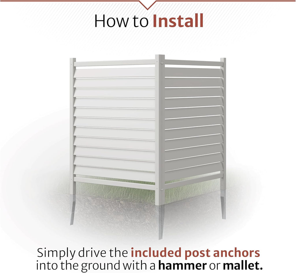44in H x 36in W (2 Panels) No Dig Waverly White Vinyl Privacy Screen, Outdoor Privacy Screen Panels, Trash Can