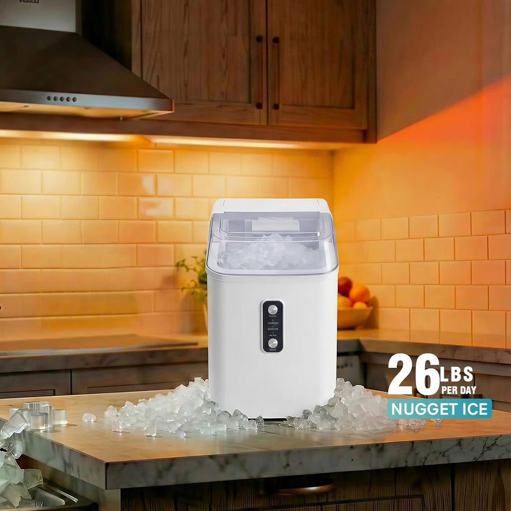 Nugget Ice Makers Countertop, Portable Nugget Ice Machine, Ready in 6 Mins, 24lbs in 24Hrs, Auto-Cleaning