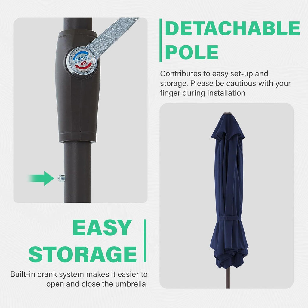 7.5FT Patio Umbrella Outdoor Market Umbrella with 6 Sturdy Ribs, Push Button Tilt/Crank Table Umbrella and Pool, Navy