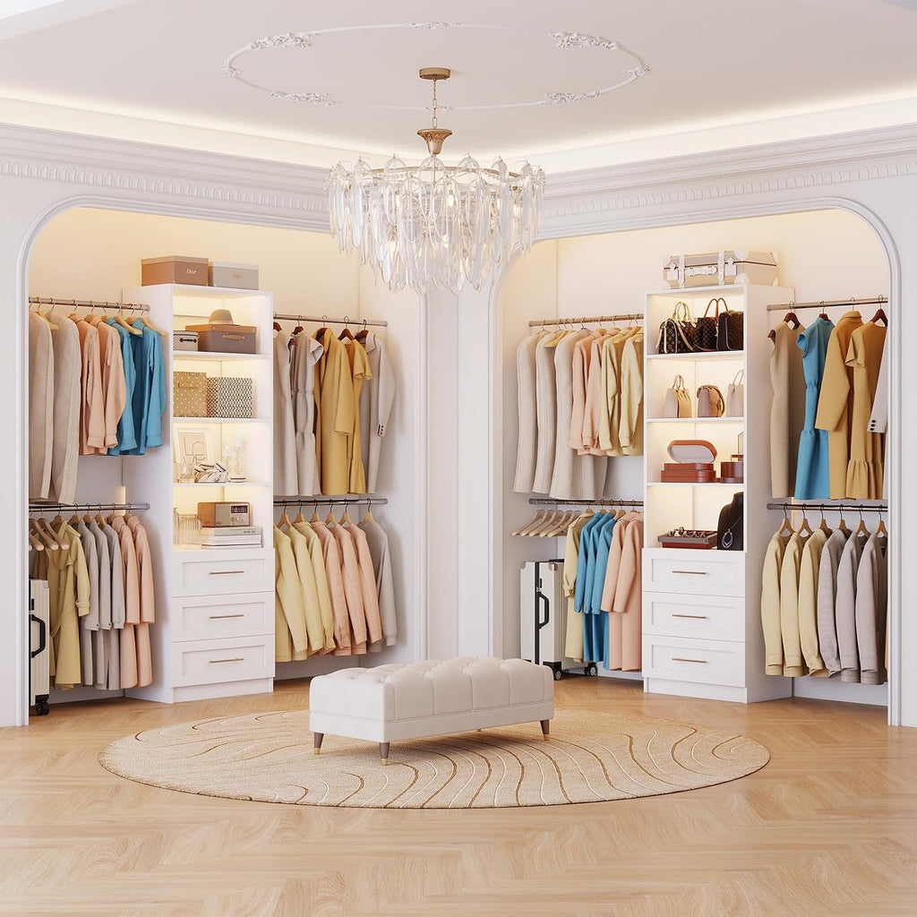 Closet System, 5FT-9FT Closet Organizer System with 4 Expandable Hanging Rods and Moveable Shelves, 115" Walk in