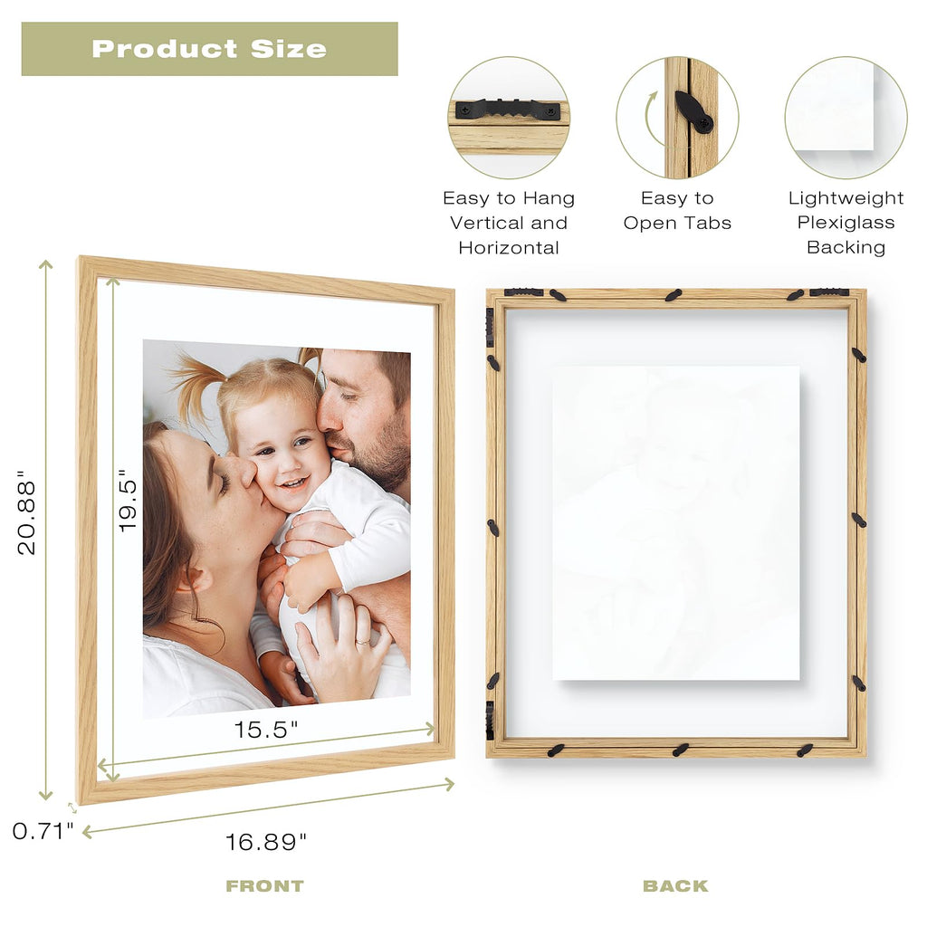 16x20 Floating Picture Frame - Natural Wood Solid Wood for Pressed Flower