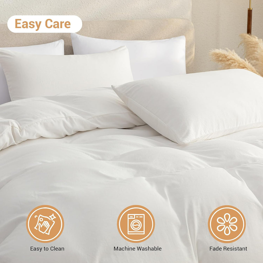 White Duvet Cover Set - 3 Piece Soft Prewashed Microfiber Bedding, Breathable Comforter Cover with Zipper & 8