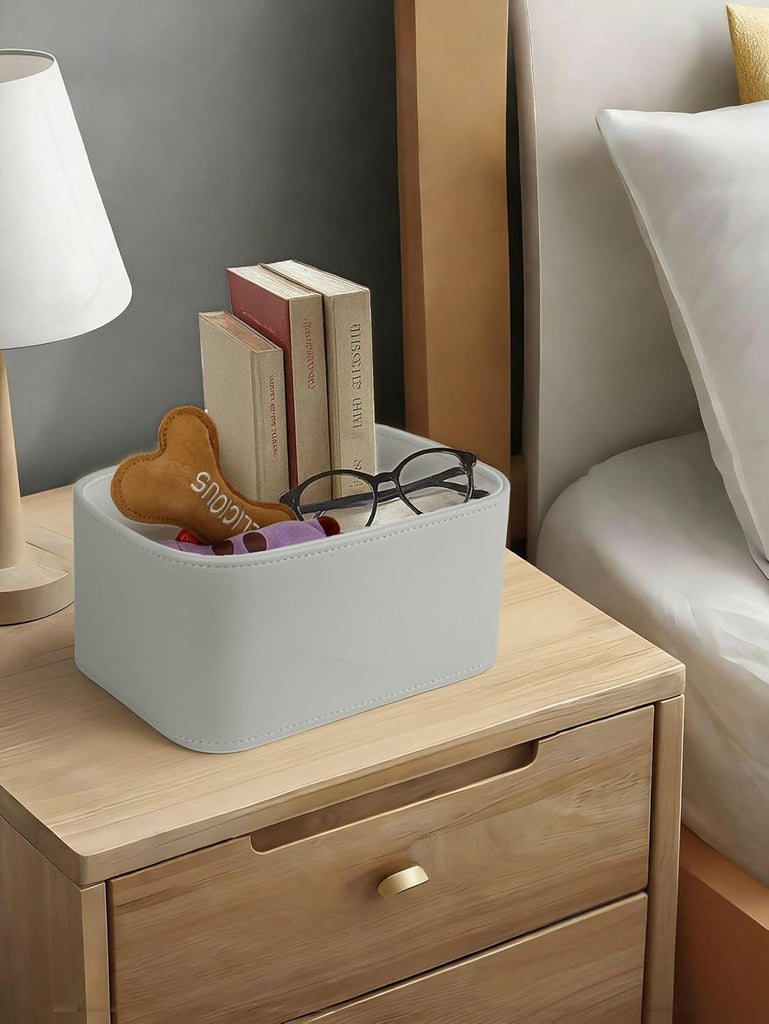 Faux Leather Storage Baskets Bins with Velvet Lining for Organizing, Storage, Gifts, Set of 3 Nesting Shelf Baskets