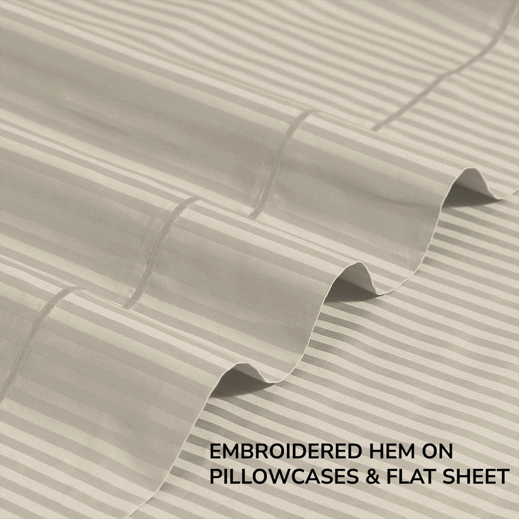 Stitch 500 TC Damask Bed Sheet Set, 100% Cotton Soft Breathable Bedsheets, 4 Piece 18" Deep Pockets