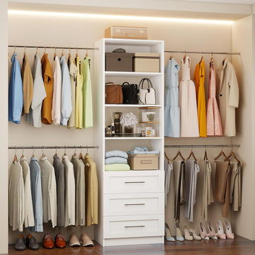 Closet System with Drawers, 5-9FT Closet Organizer System with 4 Expandable Rods & Adjustable Shelves for Walk in