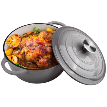 6 Quart Dutch Oven Enameled Cast Iron with Lid - Big Dual Handles - Oven Safe up to 500°F - Classic Round Pot for
