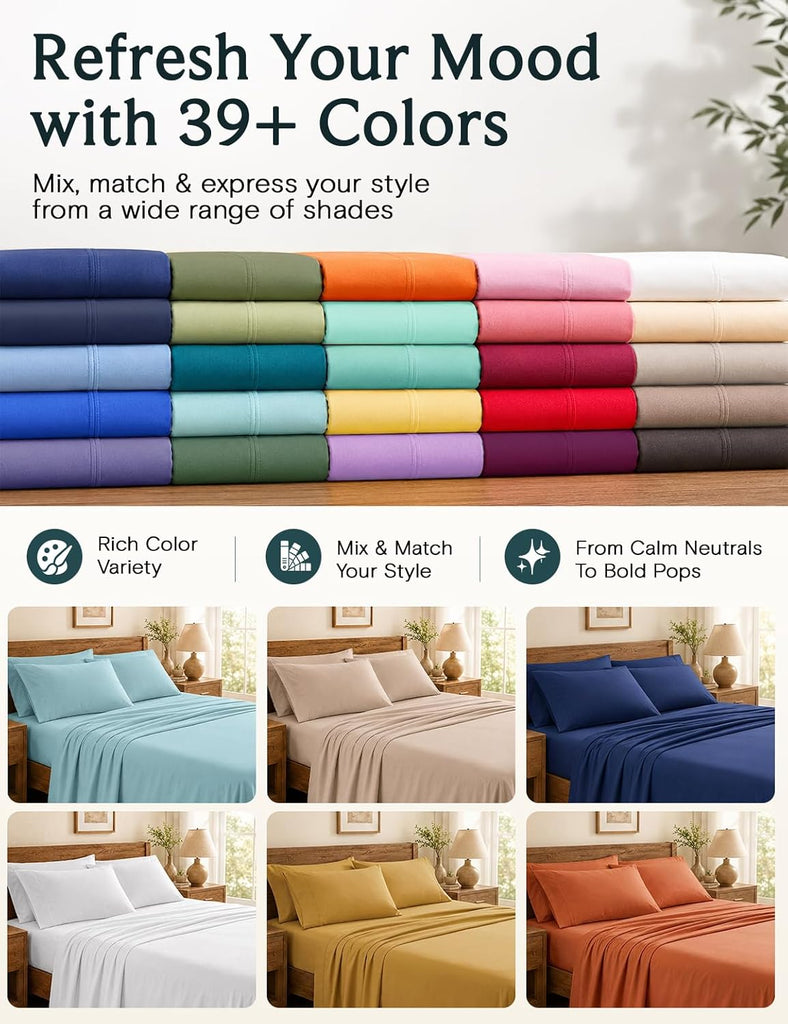Sheet Set, Bed Sheets 4PC, Deep Pocket Cooling Bed Sheets, Soft Hotel Luxury Bedding for Mattress Wrinkle