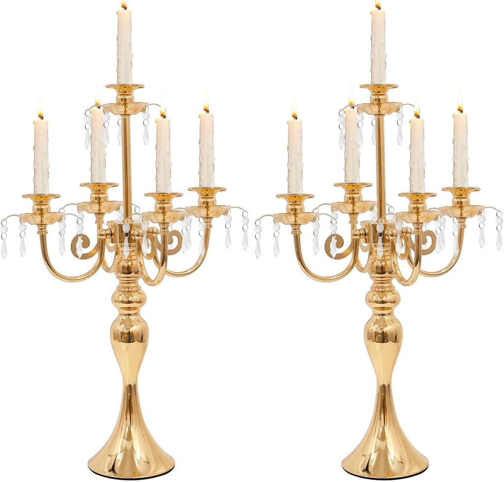 Candelabras Centerpieces for Tables, 20" Tall Candlestick Holder for Taper Candles, 5 Arm Crystal Candelabra Candle