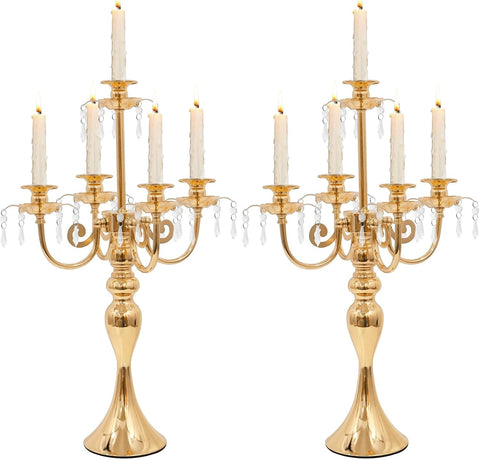 Candelabras Centerpieces for Tables, 20" Tall Candlestick Holder for Taper Candles, 5 Arm Crystal Candelabra Candle