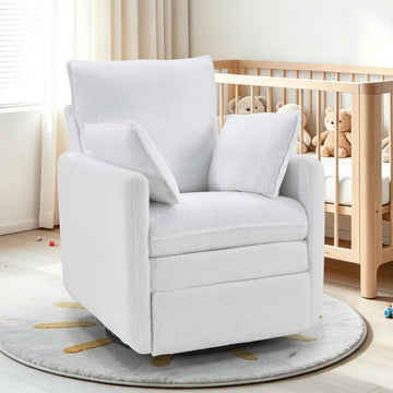 Swivel Rocker Recliner Chair, Teddy Upholstered Nursery Glider Chair, Manual Reclining Chair with Two Removable