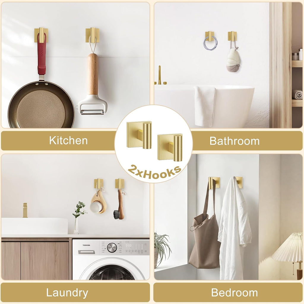 Brushed Gold 5 Piece Bathroom Hardware Accessories Set, SUS304 Stainless Steel Bath Towel Bar Set, 24 Inch Round
