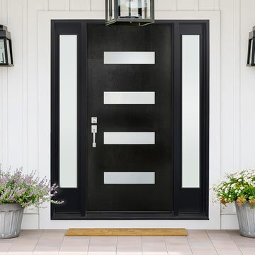 68''x80'' Fiberglass Exterior Door with Double Sidelights, Modern Front Entry Door with 14'' Sidelites, Right-Hand