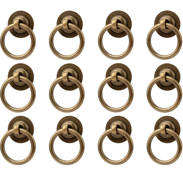 12 Pack Solid Antique Brass Cabinet Pulls Ring Drawer Pulls, Antique Style Kitchen Cabinet Handles Pulls Vintage