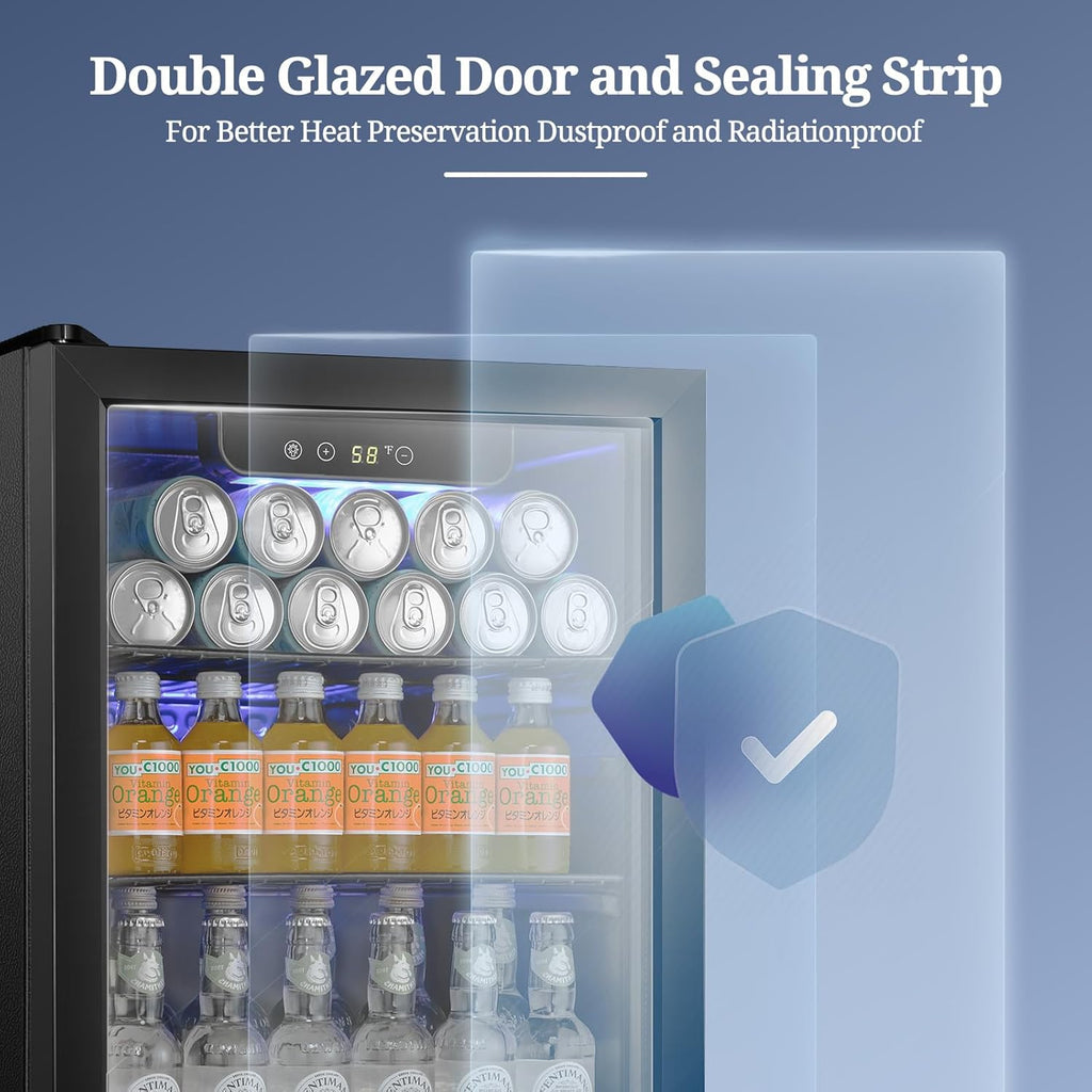 Beverage Refrigerator Cooler 68 Can, Mini Fridge with Glass Door for Beer Drinks
