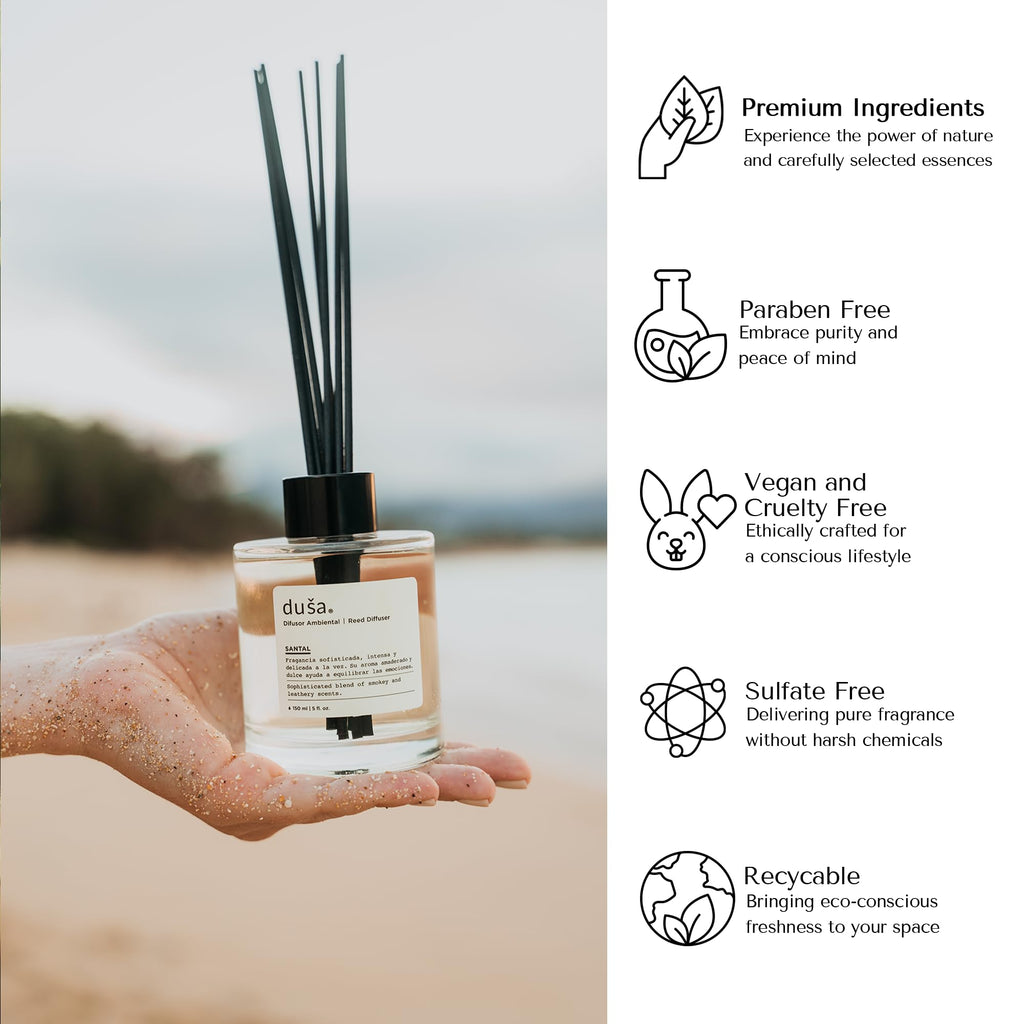 Lemongrass Reed Diffuser & Sticks - 5 Fl Oz Essential Home Fragrance & Living Spaces - Stylish & Long-Lasting Room