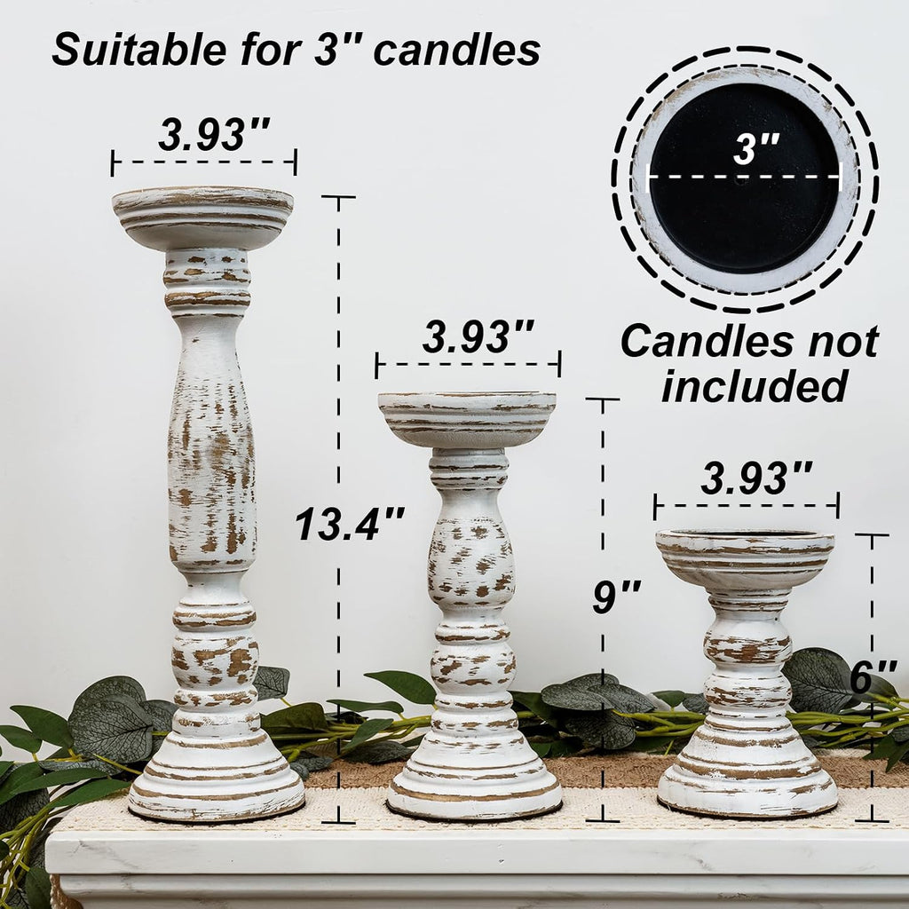 Farmhouse Wood Candle Holders for Pillar Candles Set of 3, Rustic Candle Holders for Table Centerpiece, 13" 9" 6"