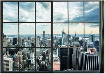 Large Manhattan New York City Skyline Canvas Prints Cityscape from Window Picture Photography Canvas Art with Inner