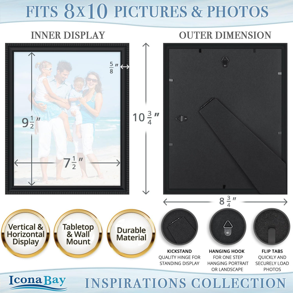 8x10 Picture Frames, Black, 6 Pack, Contemporary, Inspirations