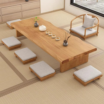 47" Solid Wood Japanese Floor Table, Low Dining Table for Floor Seating, Tatami Tea Table, Modern Chabudai Coffee