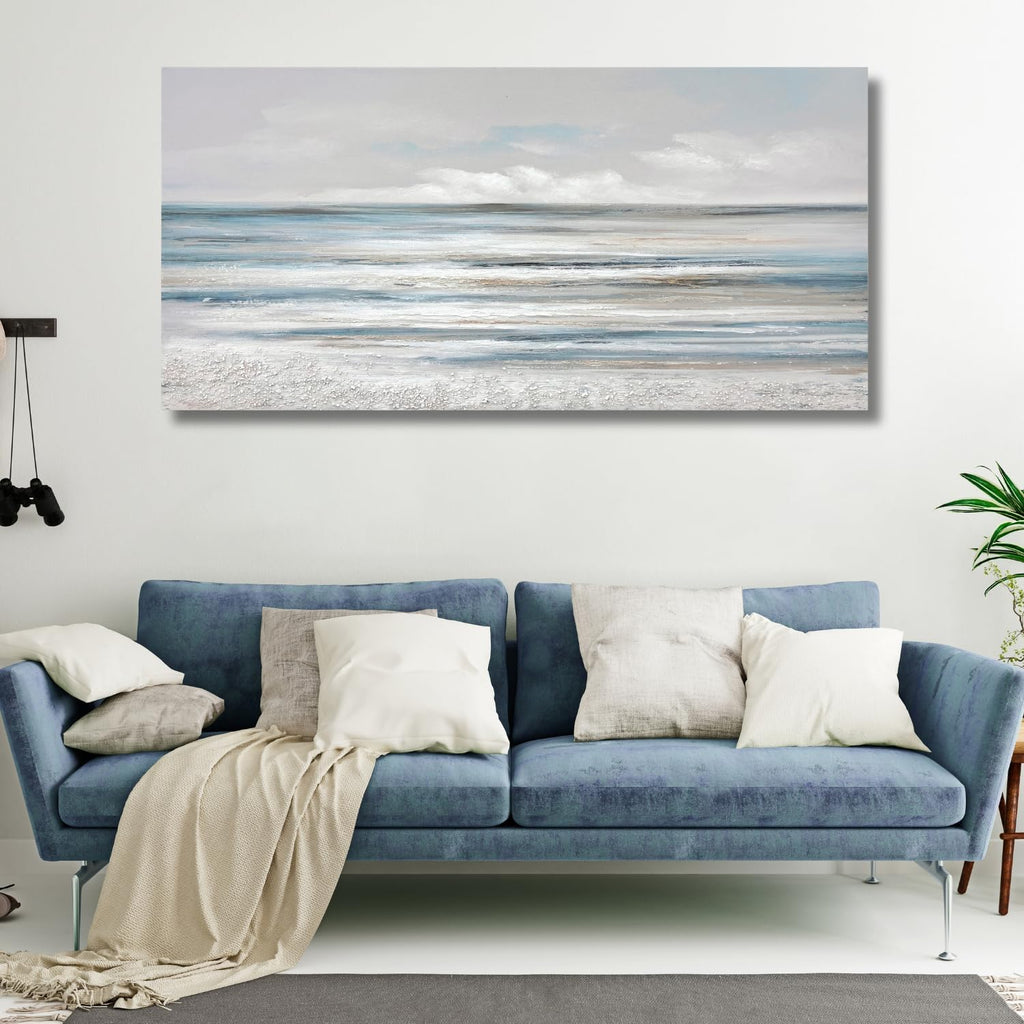 Abstract Wall Art Modern Coastal Wall Decor Textured Blue and White Sea Background Canvas Wall Art Bedroom Kitchen
