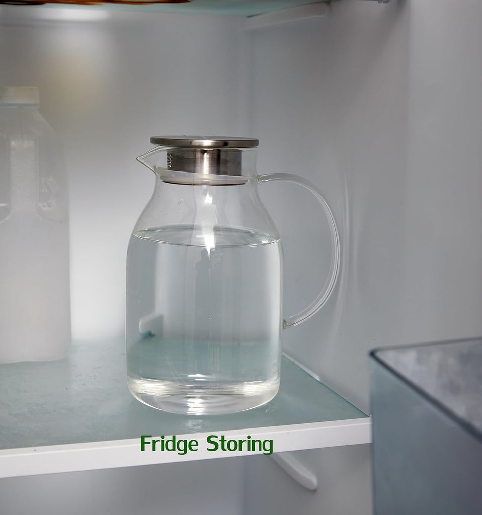68 Oz/2 Liter Glass Pitcher with Lid, Heat Resistant Water Jug for Hot/Cold Water, Ice tea and Juice Beverage