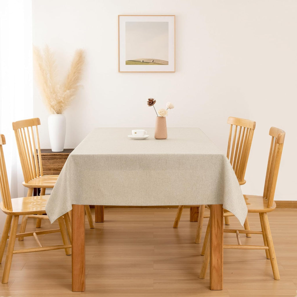 Faux Linen Rectangle Tablecloth - Wrinkle and Stain Resistant Washable Table Cloth Dining Room Holid