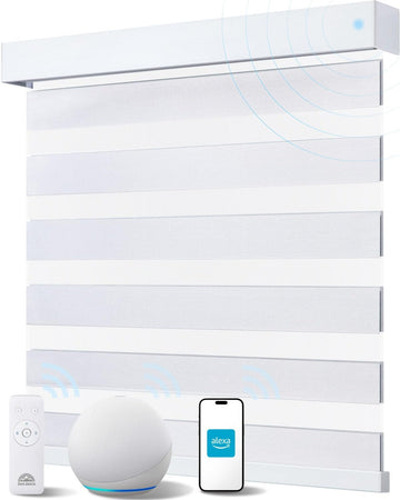 Smart Zebra Blinds for Windows, Works with Alexa, White