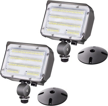 60W LED Knuckle Mount Flood Light, Outdoor Security Floodlights Fixture with Base, Dusk-to-Dawn Photocell Daylight