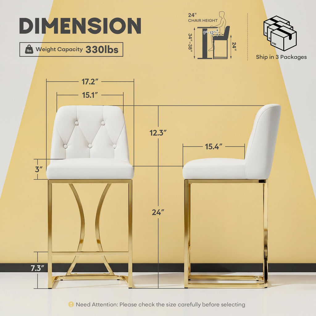 24" White and Gold Counter Height Bar Stools Set of 6