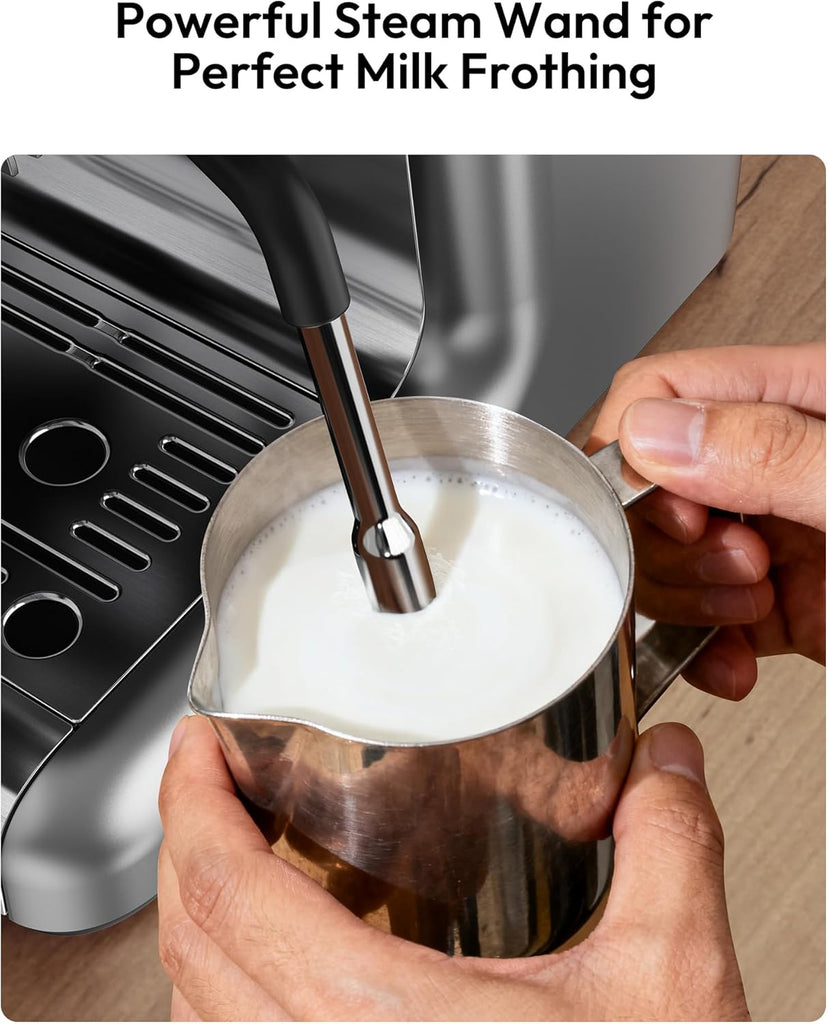 Espresso Machine with Grinder and Milk Frother, 20 Bar Pressure System