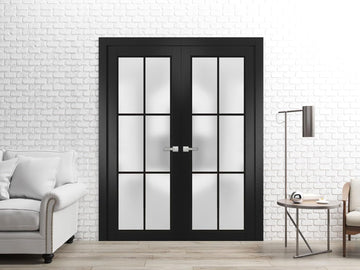 Planum 2122 | Double Swing Interior French Doors with Glass with Frosted Glass, Solid Wood, Hardware