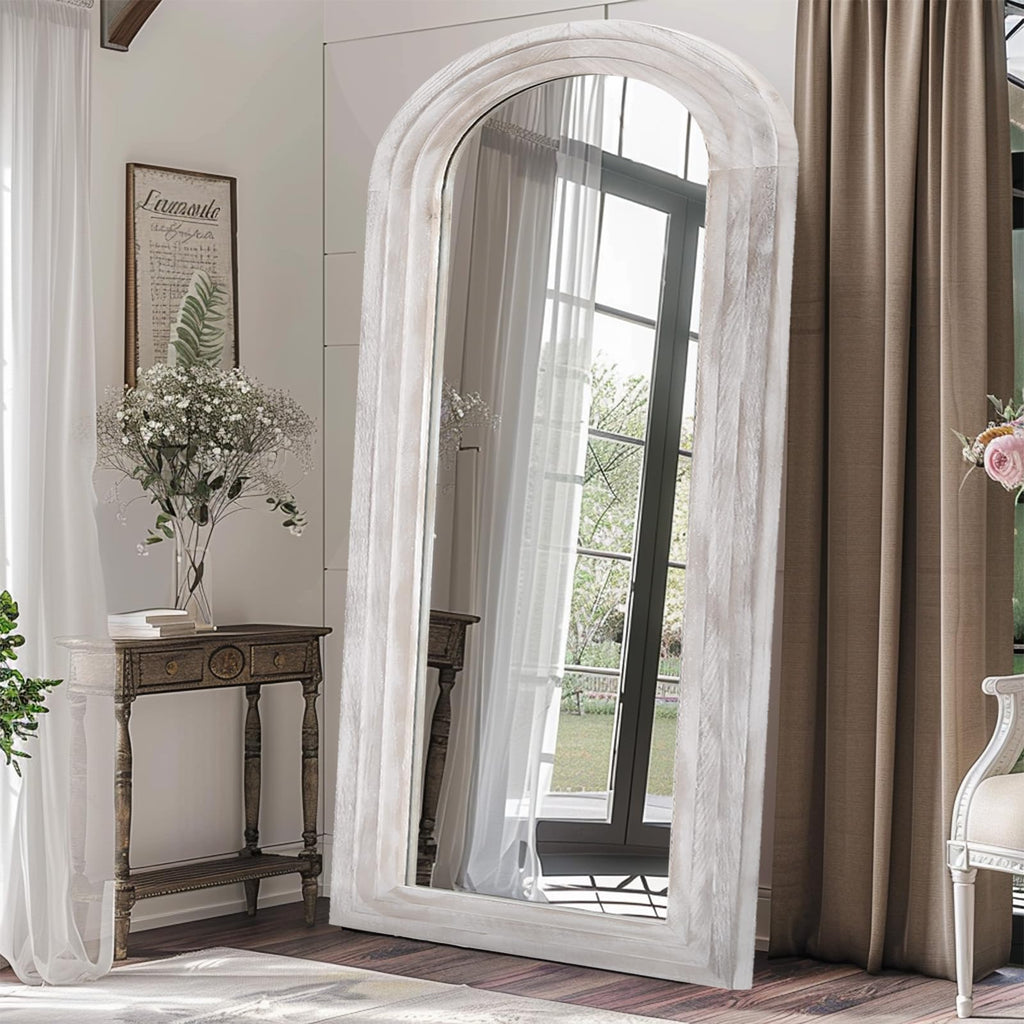Arched Full Length Mirror with Solid Wood Frame